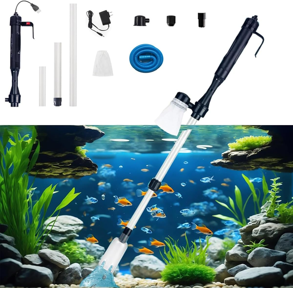 Fdsmall Fish Tank Cleaner Aquarium Gravel Cleaner Electric Fish Tank Cleaning Tools Adjustable Water Flow Aquarium Cleaner Kit Fish Tank Accessories Gravel Vacuum for Wash Sand image number 3