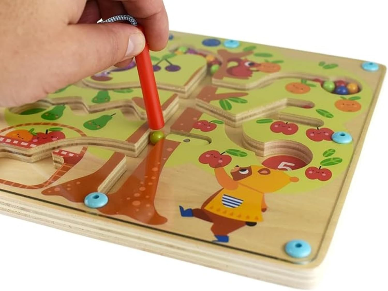 Tooky Toy TH687 Counting Fruit Ball Maze Tree: Learn Counting and Sorting with Magnetic Fruit Maze Educational Toy image number 2