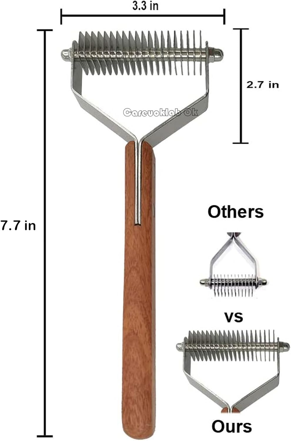 Careuoklab 20-Blade Coat King Rake, Undercoat Grooming Rake, Dematting Stripper, Shedding Tool for Medium to Large Dogs, Cats, Stainless Steel Combines with Solid Wooden Handle