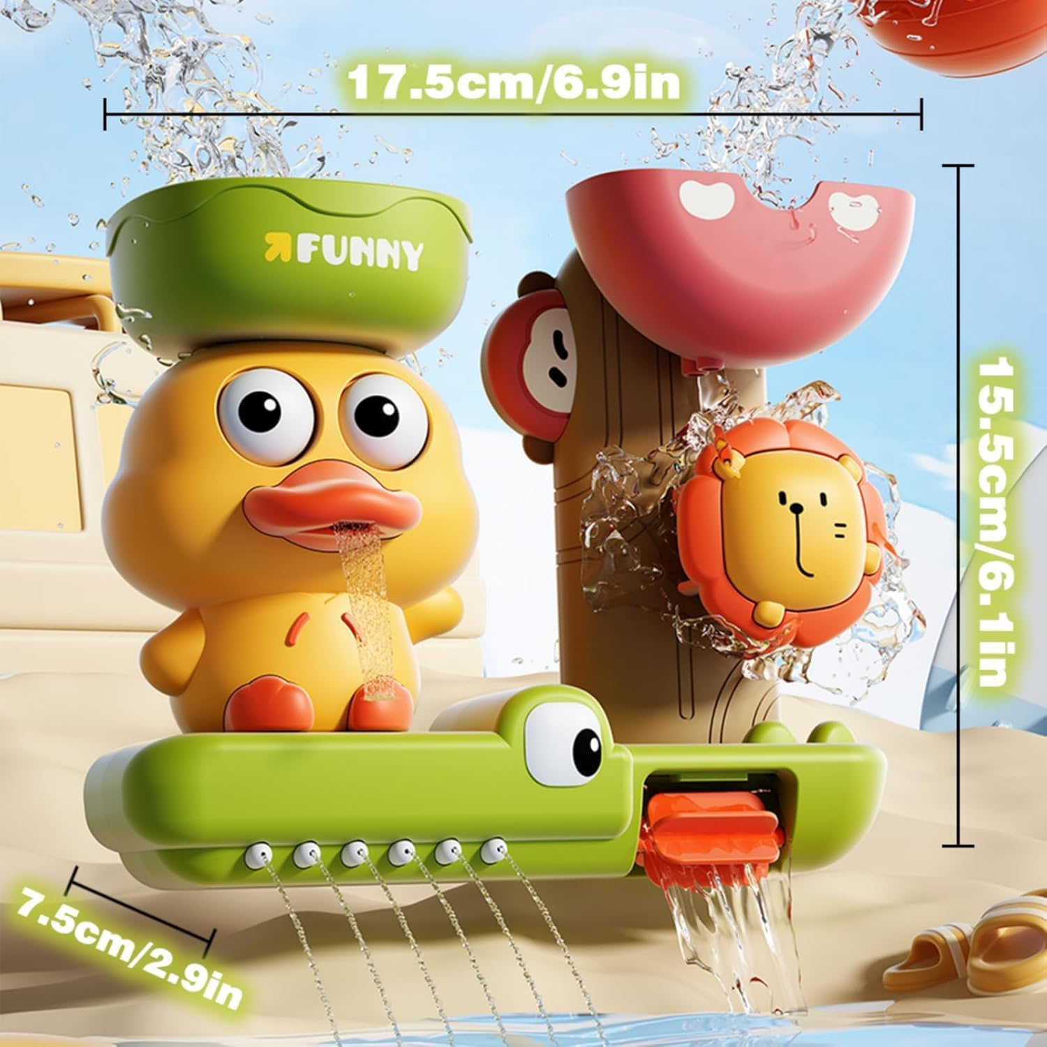 Bath Time Splash Set with Strong Suction Cups - Interactive Duck & Lion Design for Family Fun in Tub & Shower - Perfect for Relaxing Bath Entertainment image number 2