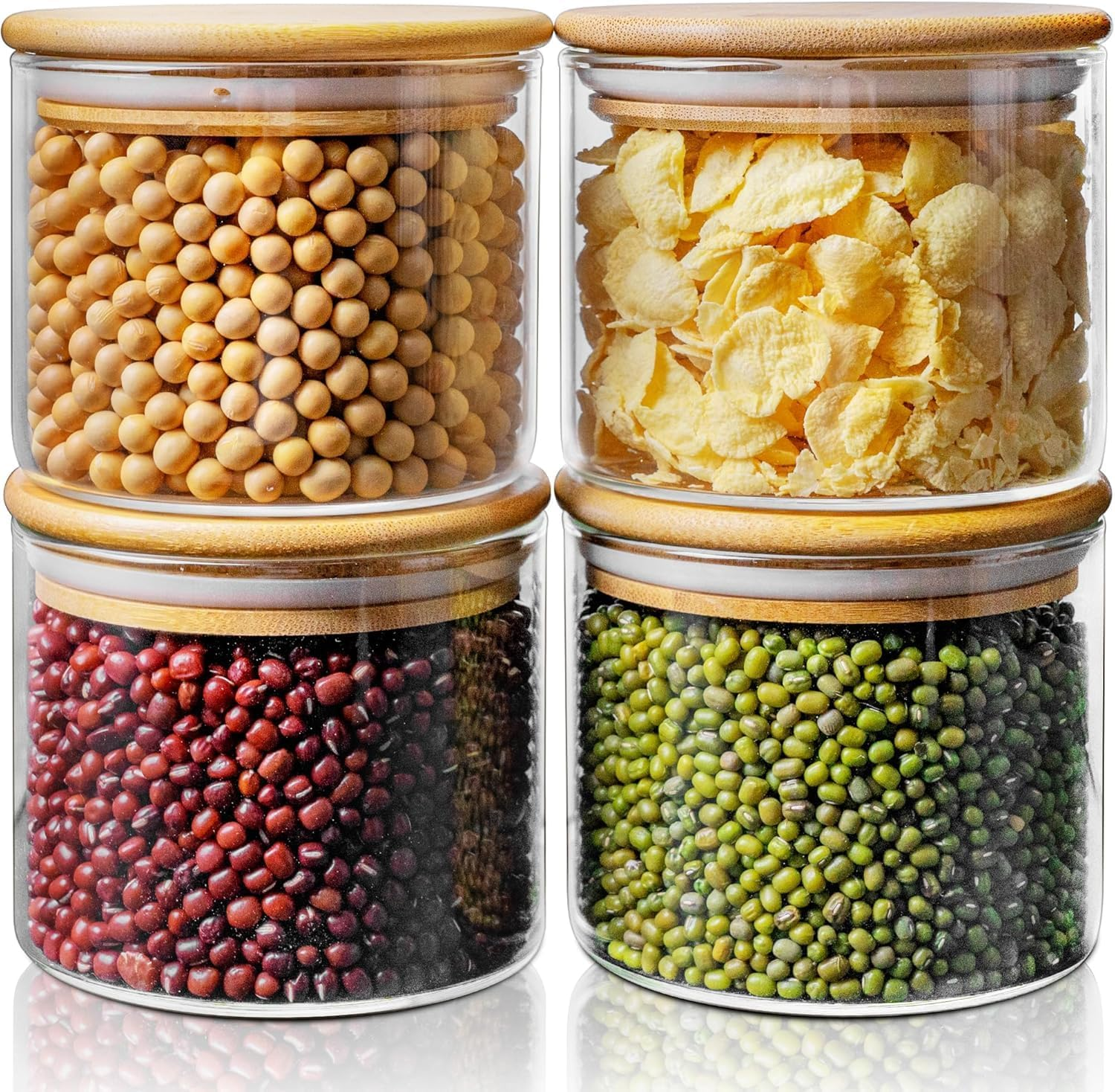 17Oz - 4 Pack Glass Jars with Bamboo Lids, Glass Food Storage Containers with Airtight Lids, Air Tight Pantry Storage Containers for Coffee, Sugar, Spice, Meal Prep Jars for Salad & Fruit image number 3