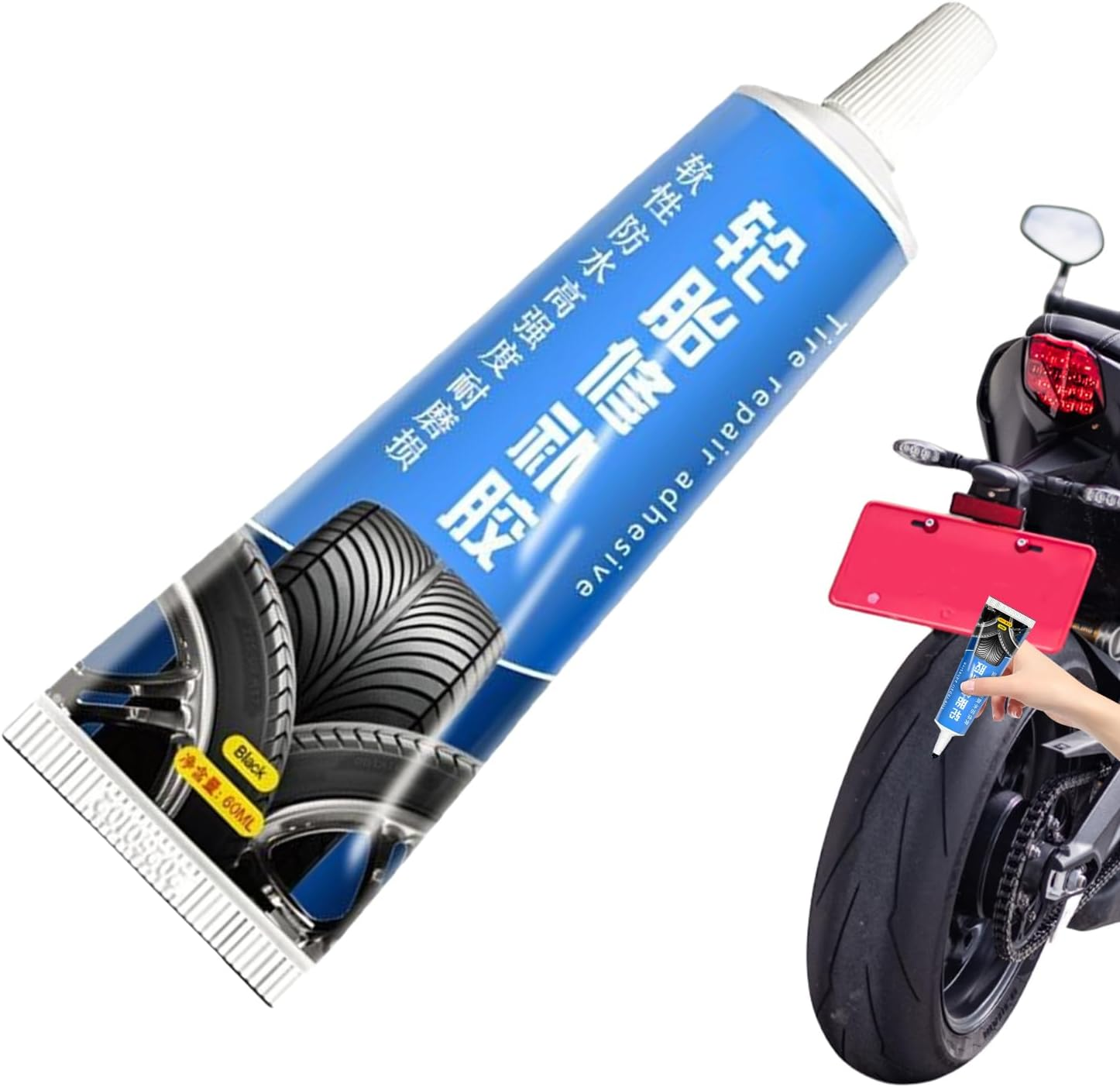 Black Tire Repair Glue Rubber - 60Ml Car Tyre Fix Strong Adhesive - Automotive Tire Repair Black Bonding Adhesive for Outdoor, Driving image number 2