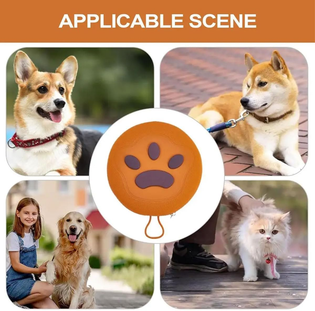 AIMALL Portable Silicone Pet Bowl Double Collapsible Dog Cat Food and Water Feeder, Anti-Knock Travel Feeding Dish with Wall-Hanging Storage, 12.99X5.9In - Beige image number 2