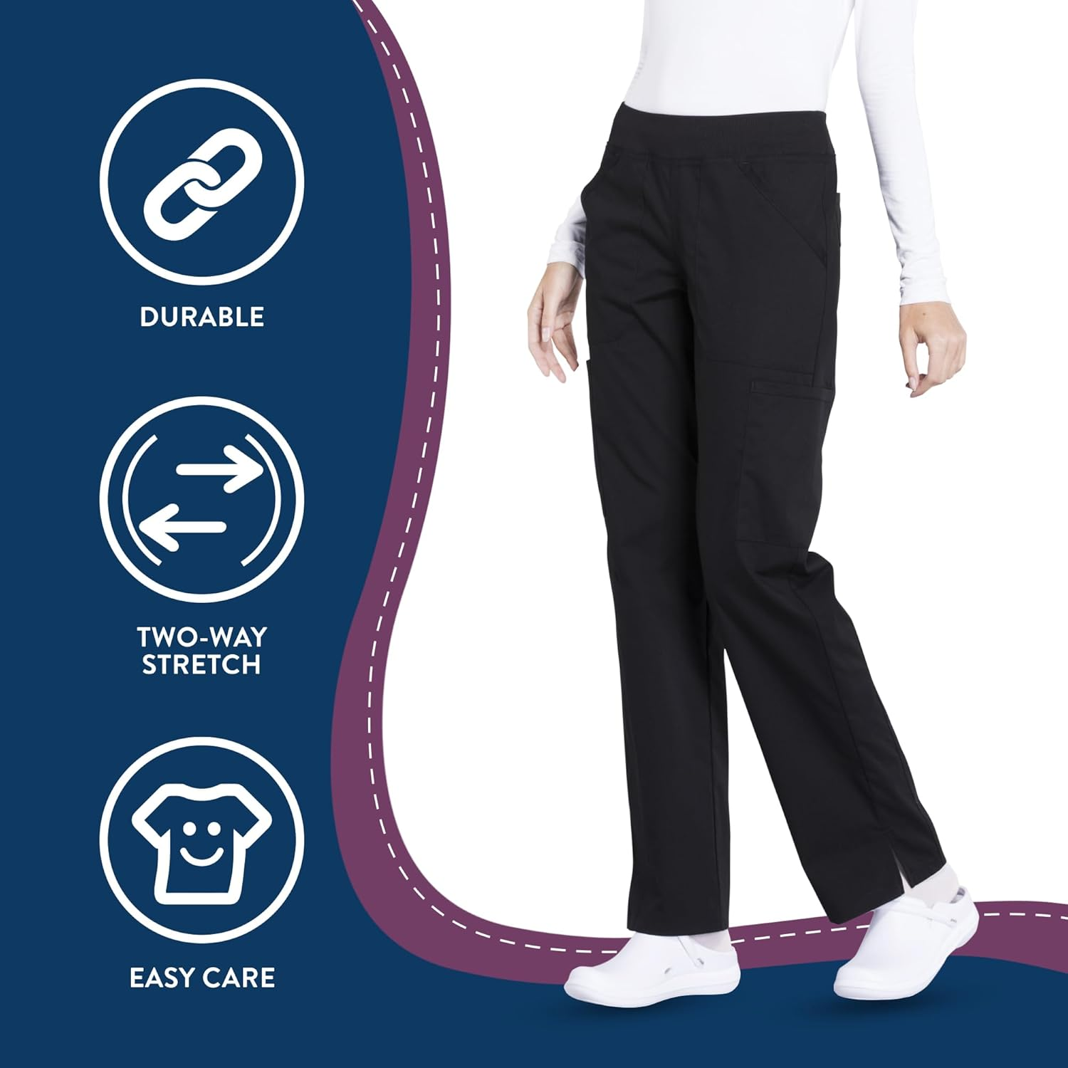 CHEROKEE WW Professionals WW170 Mid Rise Straight Leg Pull-On Pant