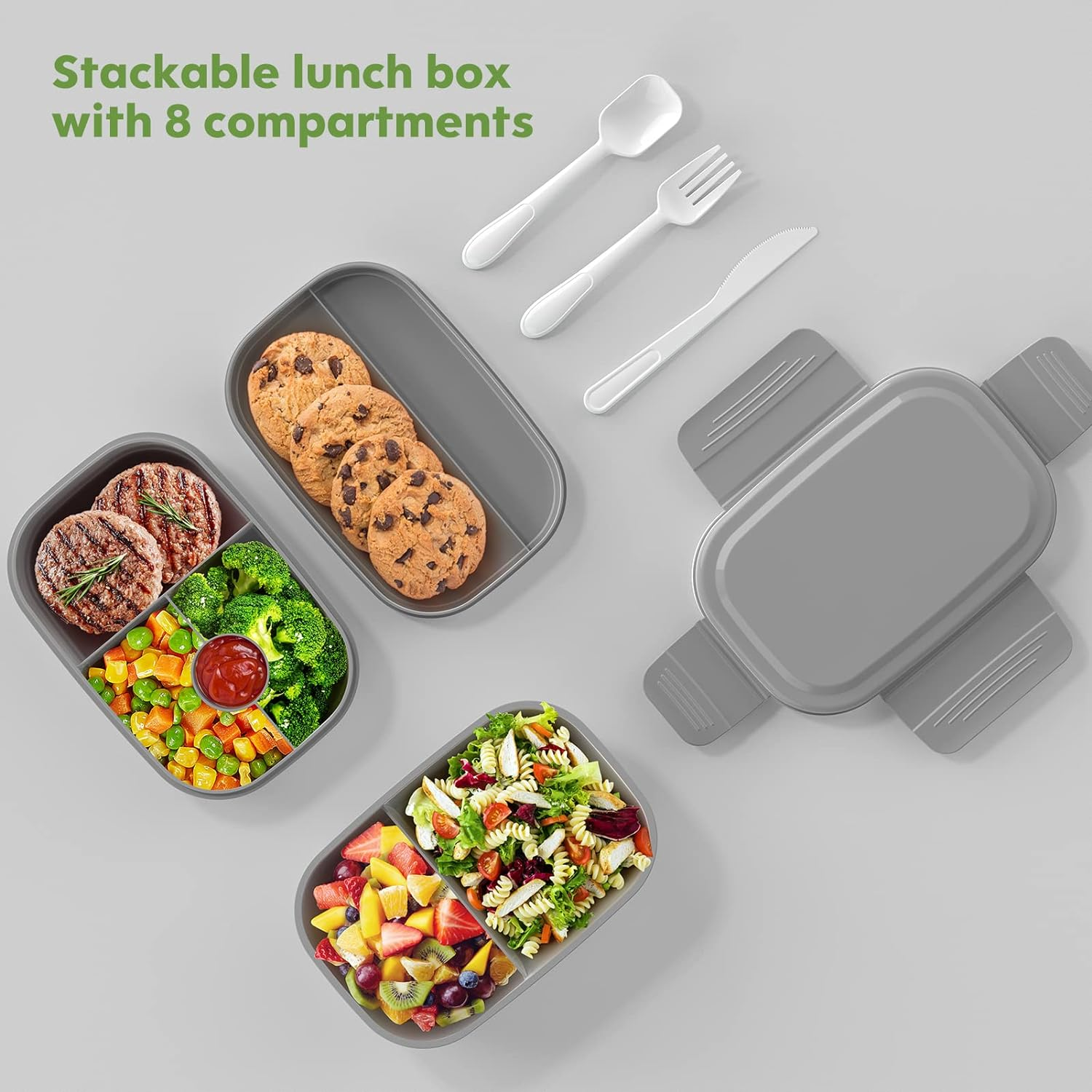 Bento Box Adult Lunch Box,3 Stackable Bento Lunch Containers for Adults/Kids, Modern Minimalist Design Bento Box with Utensil Set, Leak-Proof Lunchbox Bento Box for Dining Out, Work, Picnic, School image number 5
