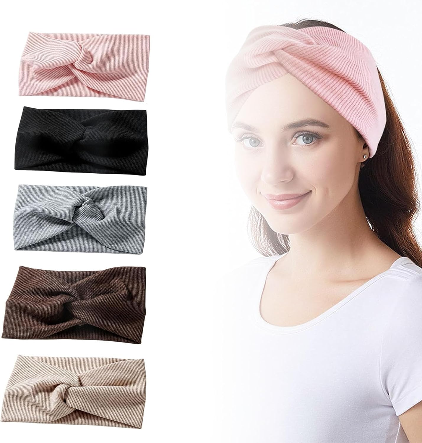 Alriedy Elastic Headbands, Pack of 5 Cotton Hair Bands for Men and Women, Thin Sports Headbands for Yoga and Fitness, Warm and Non-Slip, Ideal for Everyday Use and Sports image number 4