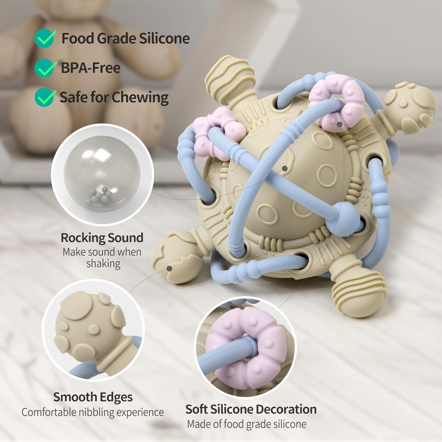 Baby Sensory Teething Toys - Baby Montessori Learning Developmental Toys for 0-6 6-12 Months - Newborn Teething Ball - Infant Chew Toys for 0 3 6 9 12 18 Months Baby Girls Boys Gift - Pink image number 3