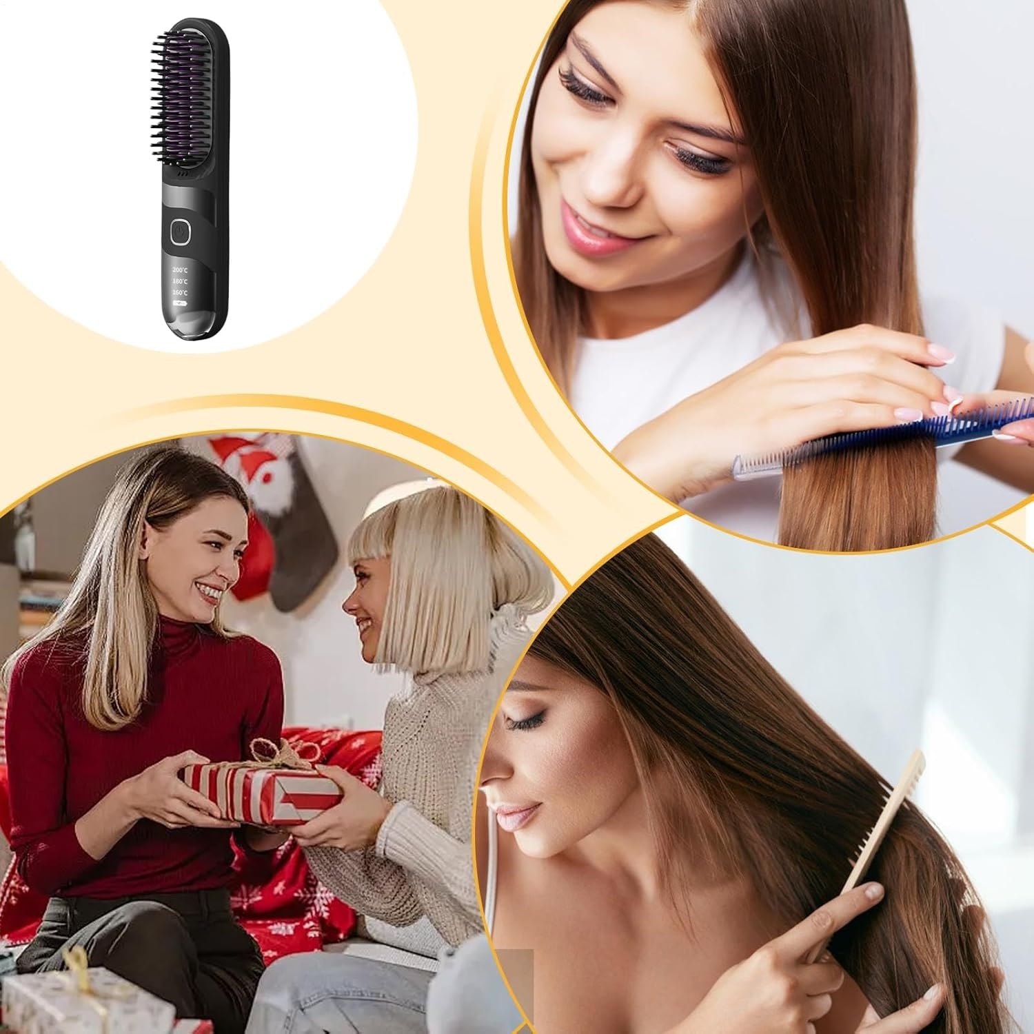 Travel Hair Straightener | Electric Curler Brush - 2-In-1 Cordless Ionic Hair Straightener Brush Anti-Scalding for Travel, Salon, Home