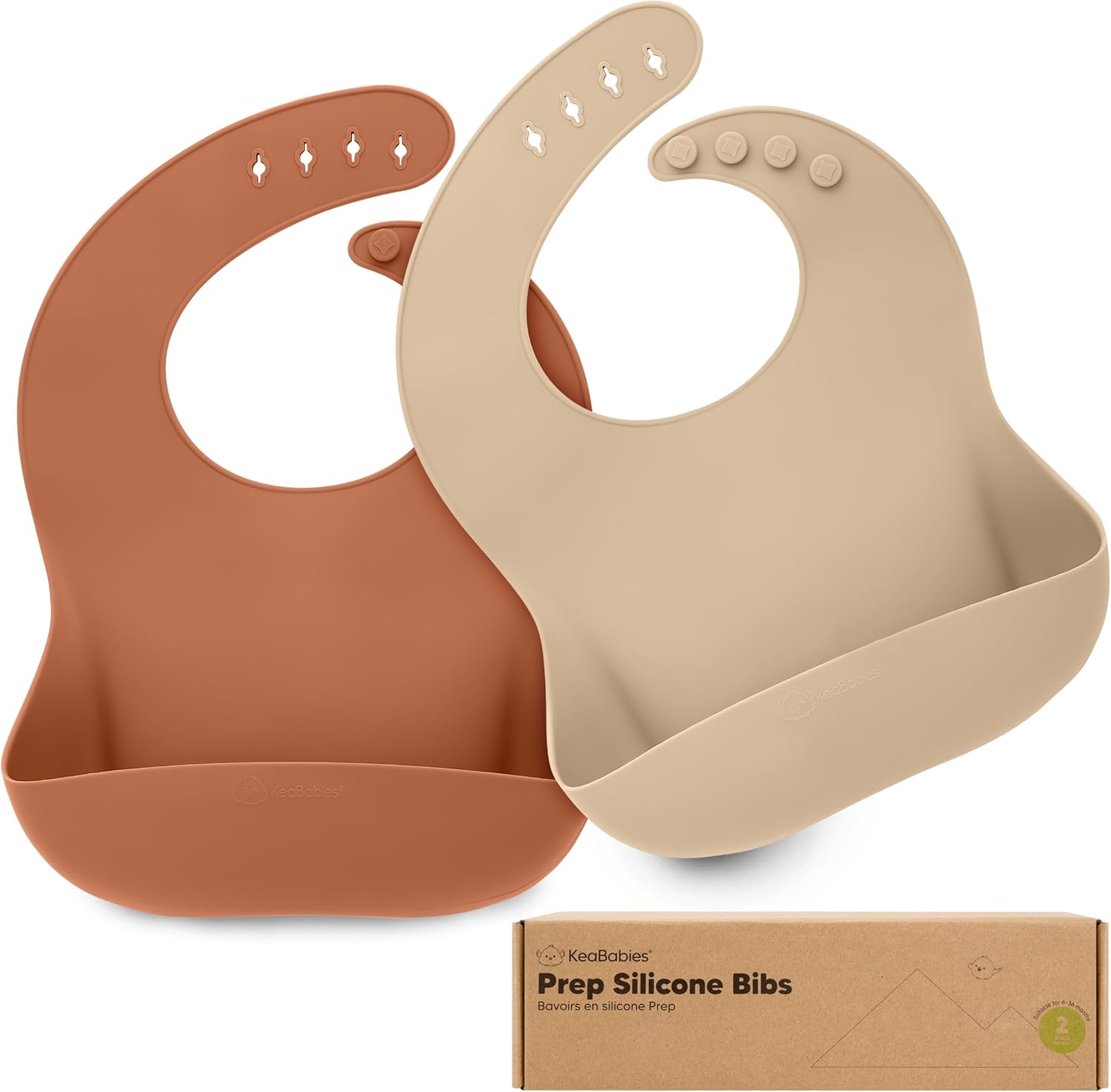 Keababies 2-Pack Silicone Bibs for Babies, Silicone Baby Bibs for Eating, Waterproof Baby Feeding Bibs, Silicone Bib for Toddlers 1-3Yrs, Boys, Girls 6-12Mths, Wide Food Catcher Pocket (Terracotta) image number 1