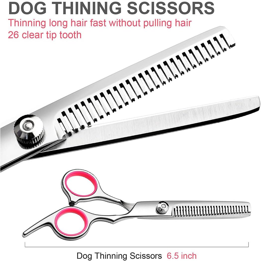 Professional Dog Grooming Scissors Kit, 3 Pack Professional Pet Grooming Kit with Safety round Tips, Stainless Steel Thinning Shears Dog Comb for Long Short Hair Dogs Cats Pets image number 1