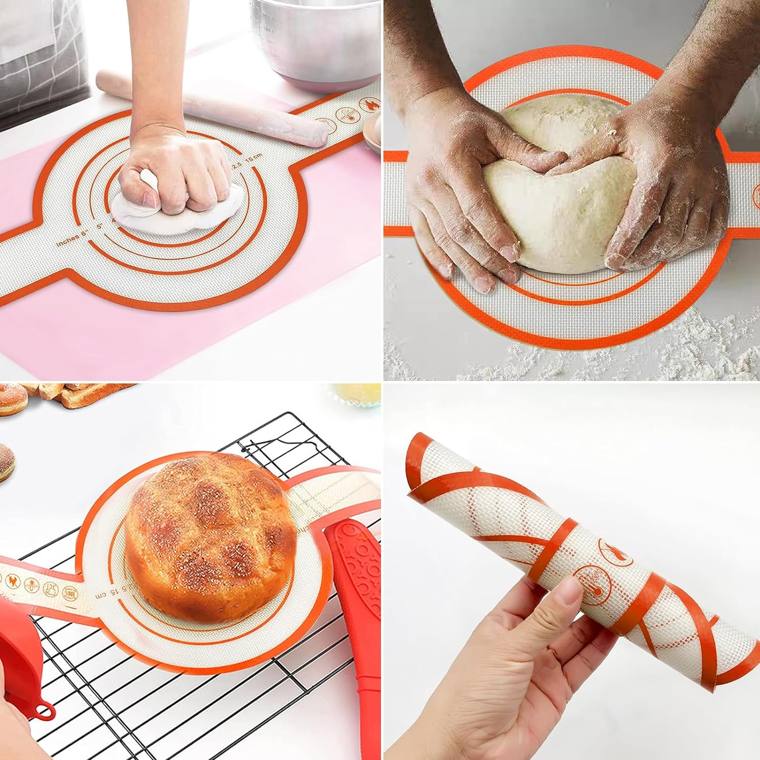 2 PCS Silicone Baking Mat for Dutch Oven, Reusable Bread Sling Oval, Non-Stick & Easy Clean Baking Mat with Long Handles, Easy to Transfer Sourdough image number 4