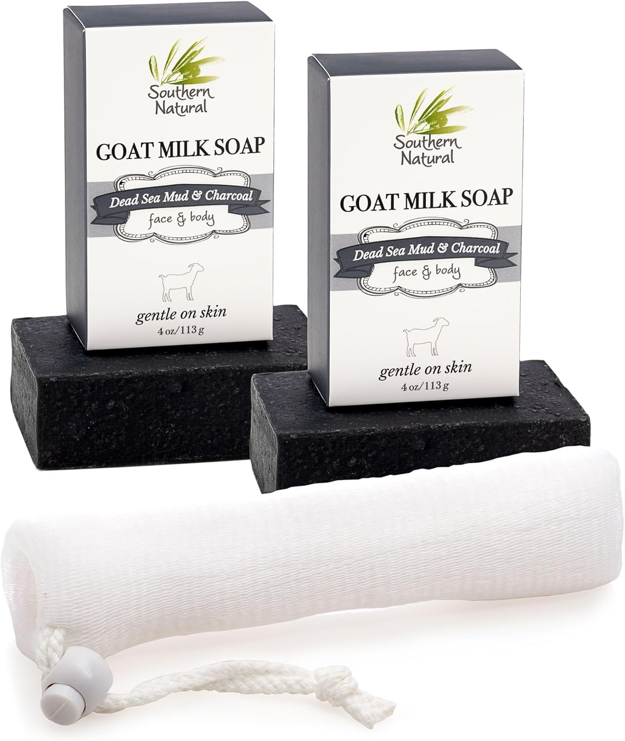 Southern Natural Handmade Activated Charcoal Soap Bar for Face & Body - Perfect for Sensitive Skin & Dry Skin Relief &ndash; with Dead Sea Mud, Goat Milk & Peppermint Essential Oil &ndash; 2 Pack, 4.5 Oz image number 4