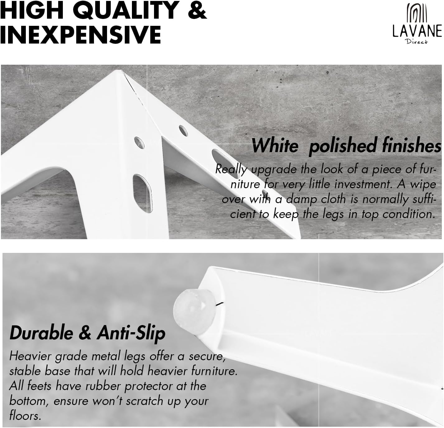 La Vane 5 Inch / 13Cm Metal Furniture Legs, Set of 4 - Modern Diamond Triangle White DIY Replacement Feet Corner Legs for Cabinet, Sofa, Sideboard, Couch, Dresser Makeover image number 2