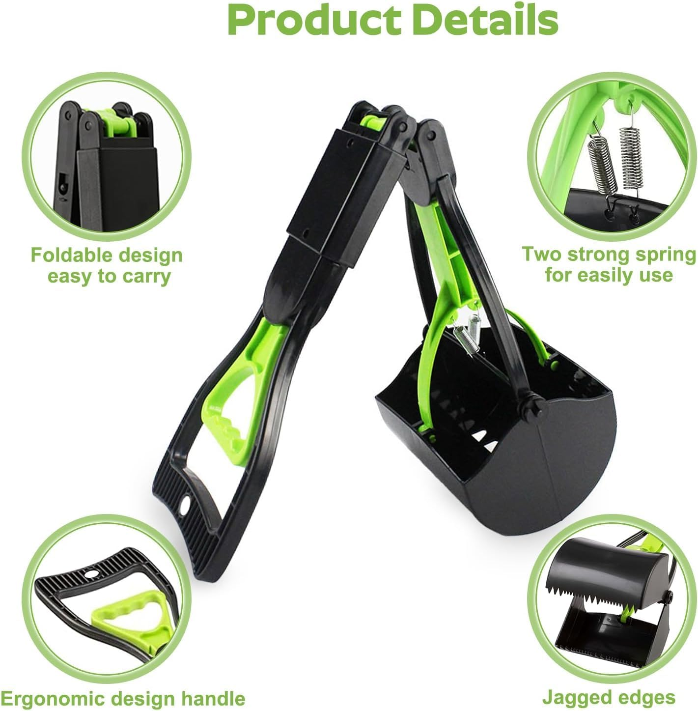 Pet Pooper Scooper, Fecal Cleaner, Non-Breakable Poop Scooper with High Strength Material and Durable Spring for Dogs, Long Handle Design Easy for Pet Waste, Grass and Gravel Pick Up image number 4