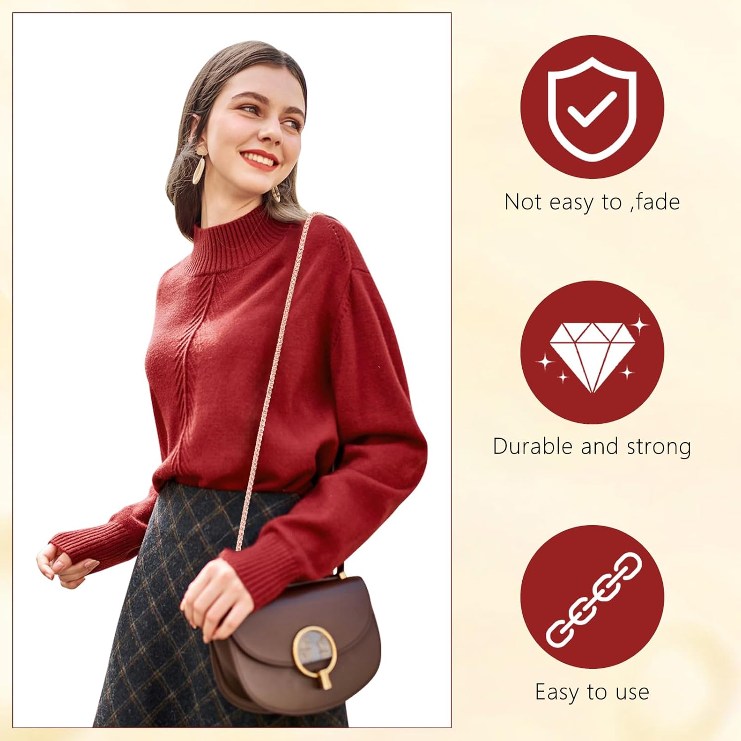 47"/120Cm Purse Chain Strap Shoulder Cross Body Sling Purse Handbag Replacement Accessories with Metal Buckles (Rose Gold) - Rose Gold image number 5