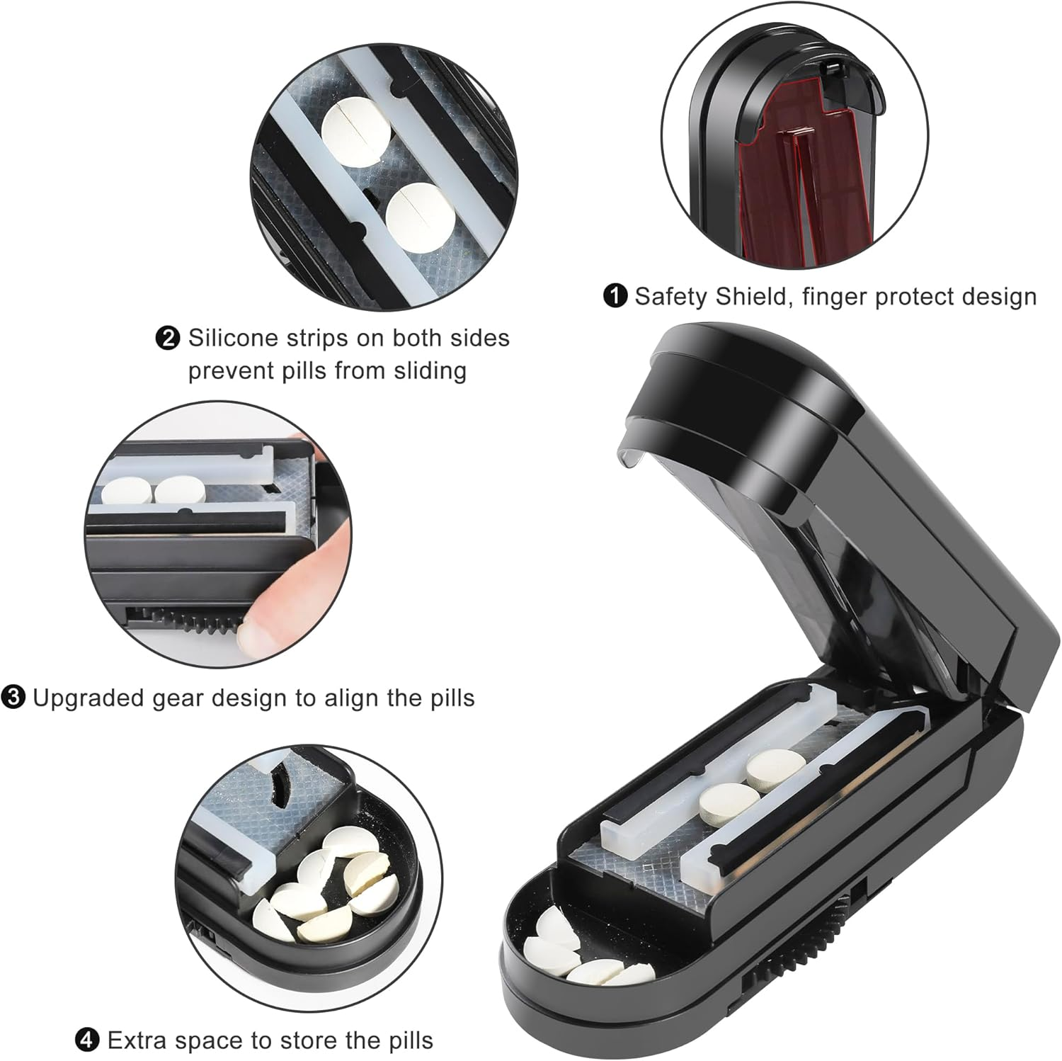 Pill Cutter for Small Pills, Upgraded Adjustable Pill Cutter with Tablets Alignment, Sharp Multiple Pill Splitter with Blade Guard, Safety Medicine Slicer Vitamin Divider Cutting Drugs Half Quarter image number 3