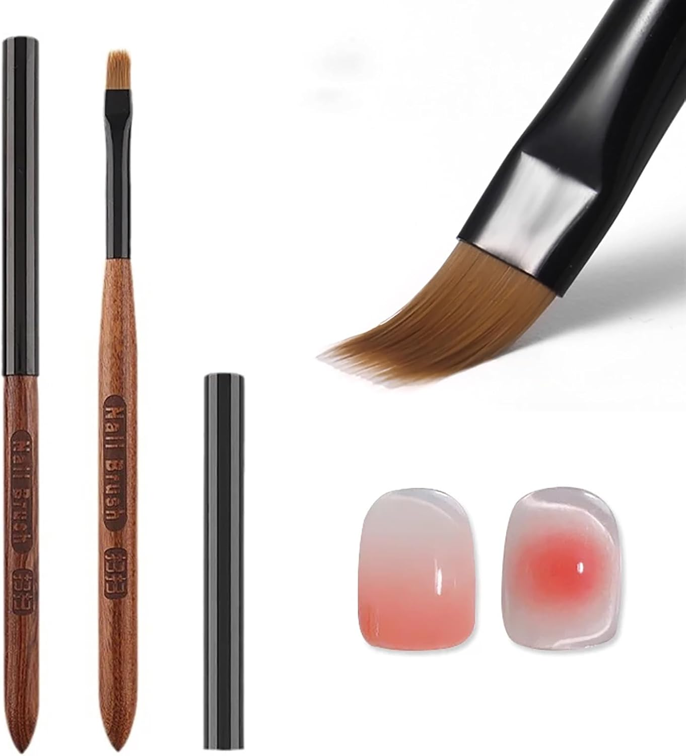 JFIYUOMCI Ombre Nail Brush (Thicken), Precise Gradient & Lace Nail Art Painting Brushes Pen, Acrylic Ombre Brush for Nails, Mahogany Manicure Design Tool for DIY & Salon Gel Polish image number 4