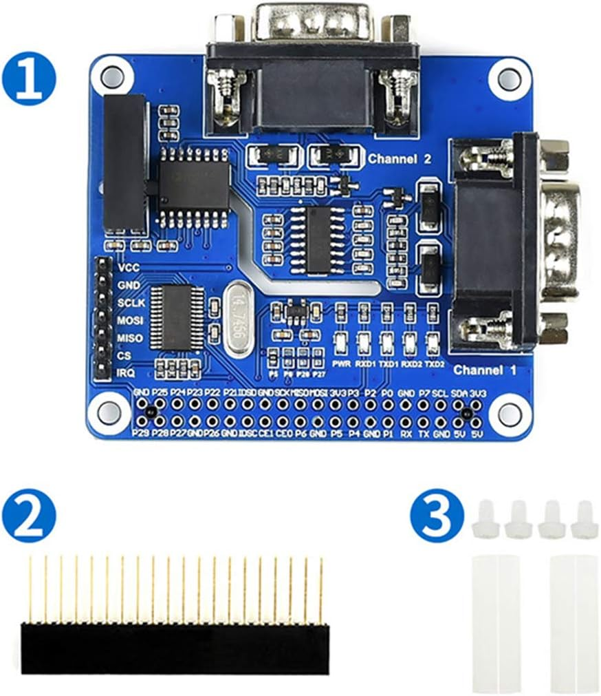 2-Channel Isolated RS232 Expansion HAT for Raspberry Pi 4B/3B+/3B/2B/B+/A+/Zero/Zero W, SC16IS752+SP3232 Dual Chip Convert SPI to RS232 Data Rate up to 921600Bps Embed Multi Protection Circuits image number 2