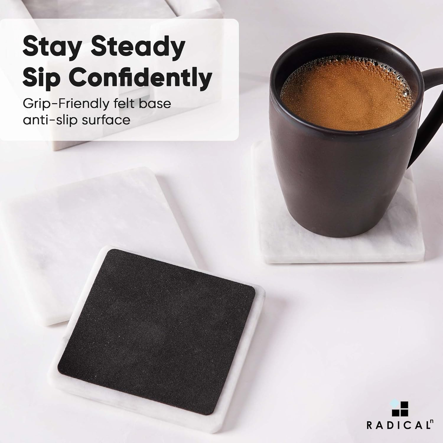 Radicaln Marble Coaster Set with Holder 3.5" Inches White Square Handmade Coasters Set of 6 for Coffee Bar Accessories Drink Coasters for Coffee Table D&eacute;cor Coasters for Drinks image number 6