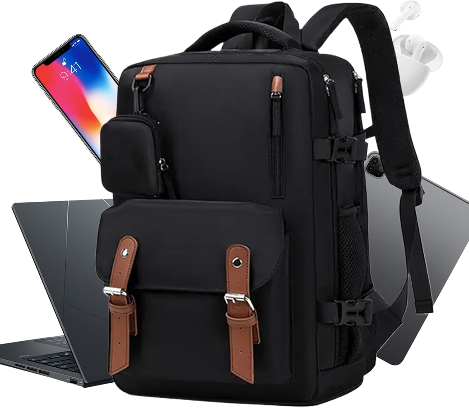 Rrlihjgu Travel Backpack for Women, Expandable Laptop Backpack Large Size | Computer for School Work Women Men Teenagers University Airplane - Brown Black image number 4