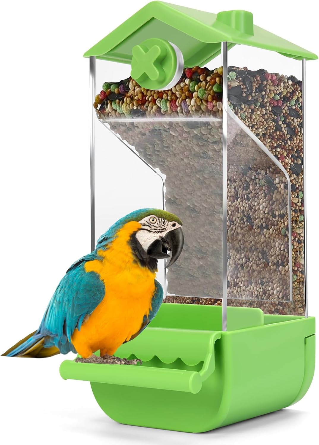 Yummy Sam Automatic Bird Feeder with Perch for Cage, No Mess Acrylic Transparent Bird Cage Feeder, Parrot Seed Feeders Food Container Cage Accessories for Small Medium Birds Parrot Cockatoo Canary image number 1