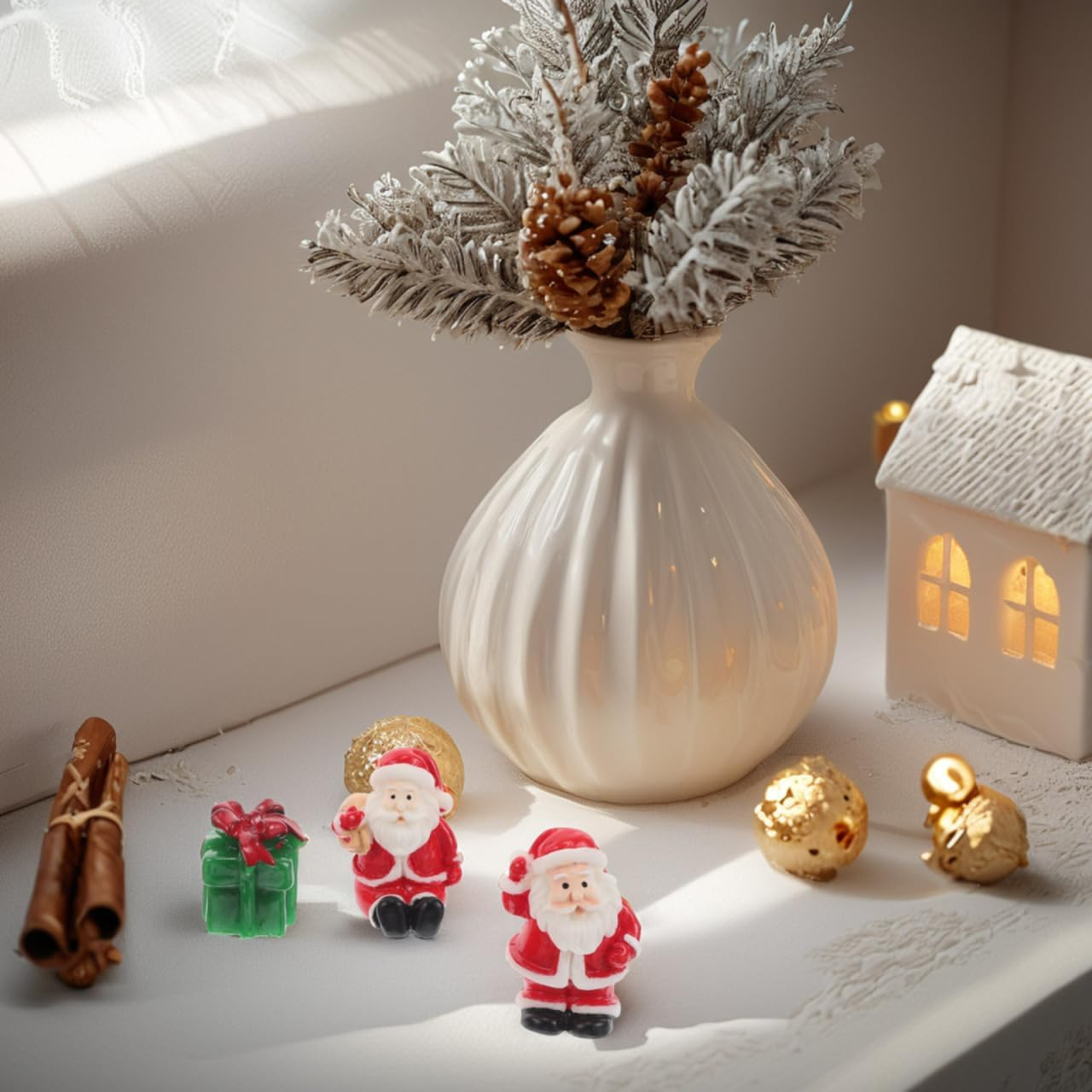 60PCS Micro Christmas Adornment Micro Christmas Ornament Set for Festive Tabletop Adornment - Retro Xmas Dollhouse Decor Xmas Theme for Party image number 3