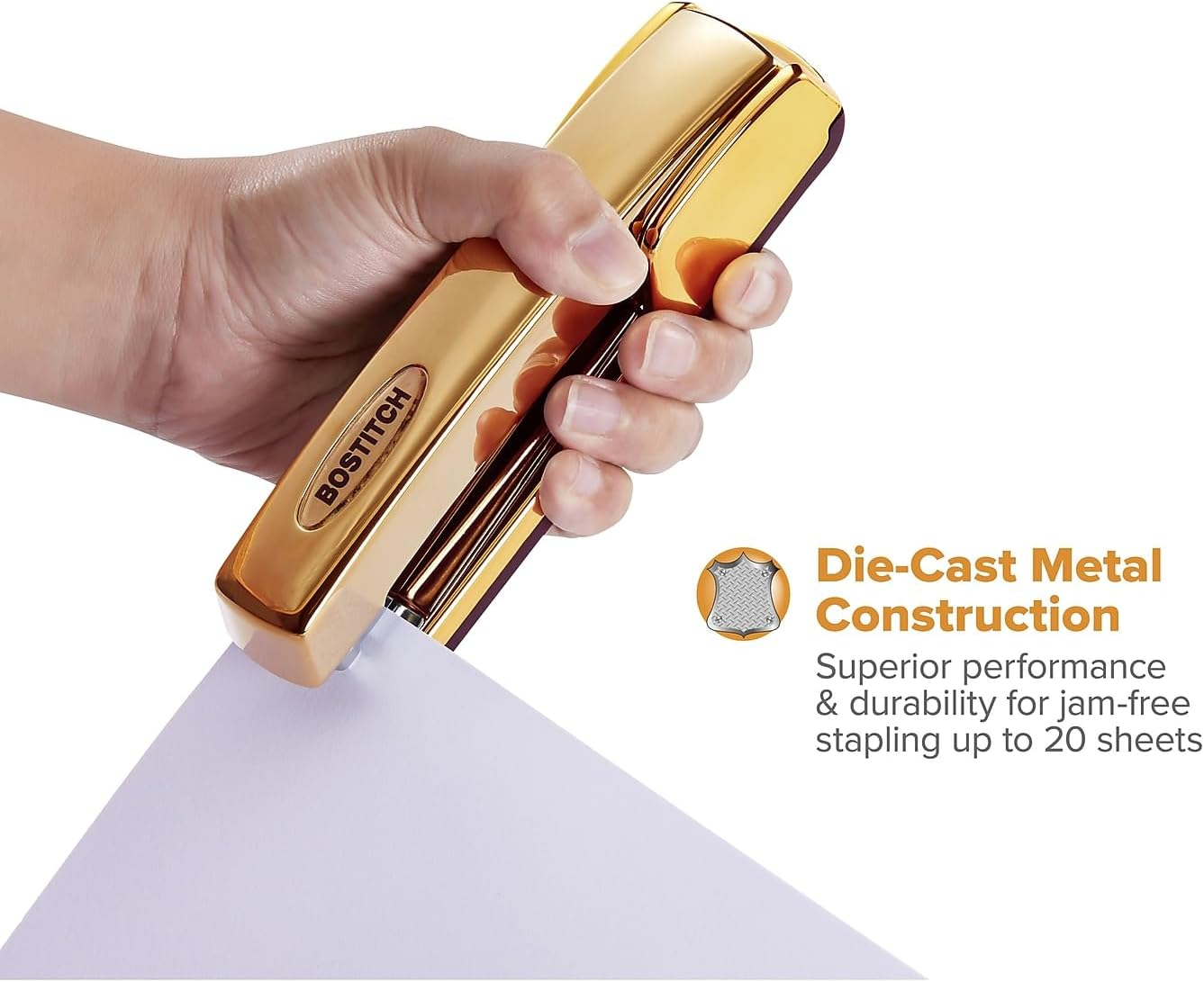 Bostitch Office Professional Metal Executive Stapler, 20 Sheet Capacity, Gold Chrome (B5000-GOLD) image number 1