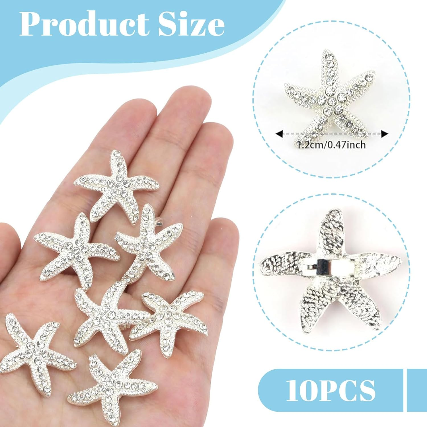 Lunarcharm 10 Pieces Hair Clips with White Rhinestones in Beach Style, Bohemian Hair Clip in Starfish Shape, Cute Accessory for Women and Girls, Cute Little Hair Clip image number 5