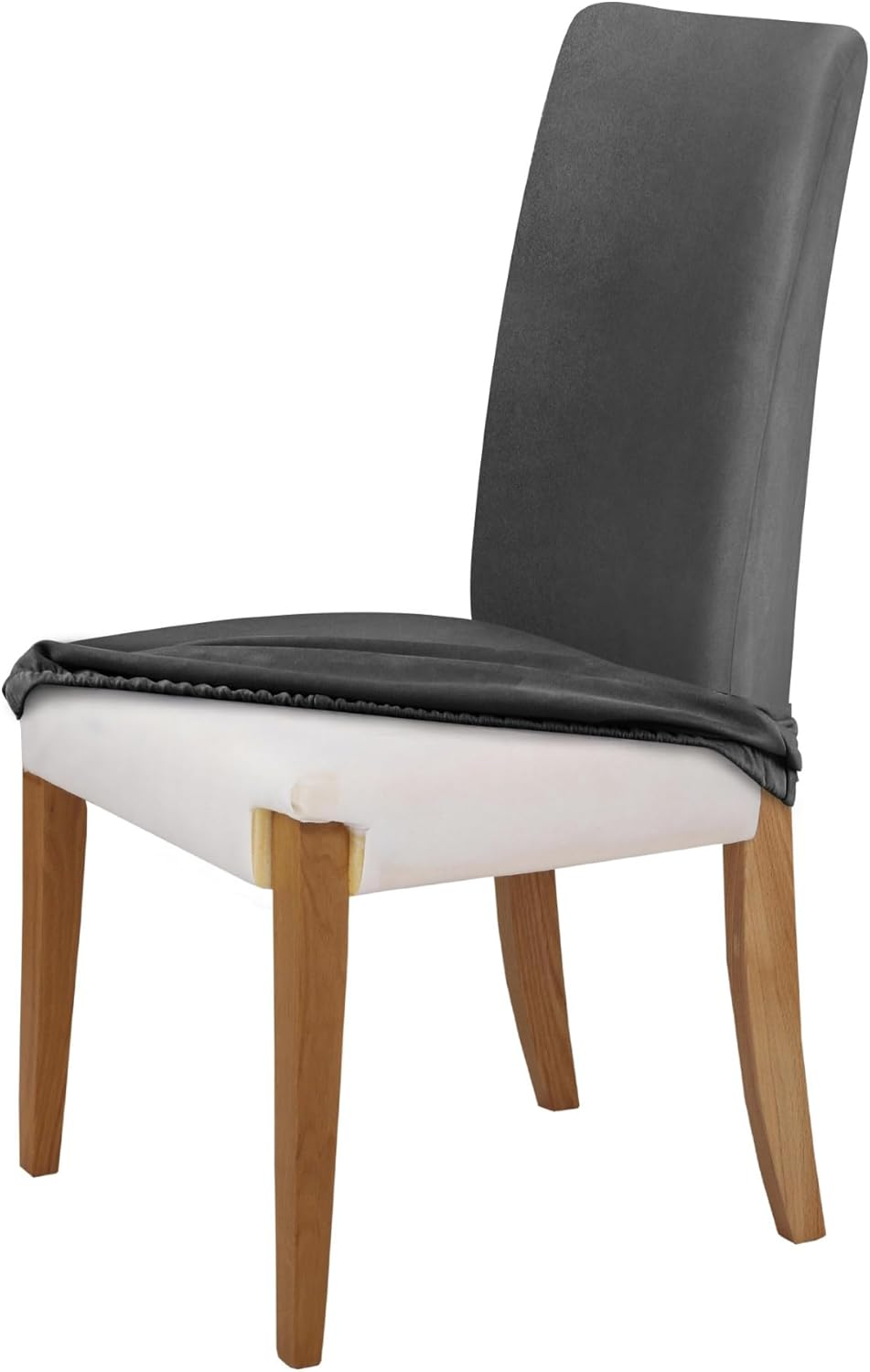 Sherwood Home Premium Faux Suede Eco-Friendly Durable Luxuriously Smooth to Touch Stretchable and Easy to Maintain Fabric Easy to Install Anti-Slip Dining Chair Cover Protector (1 Seater) - Silver