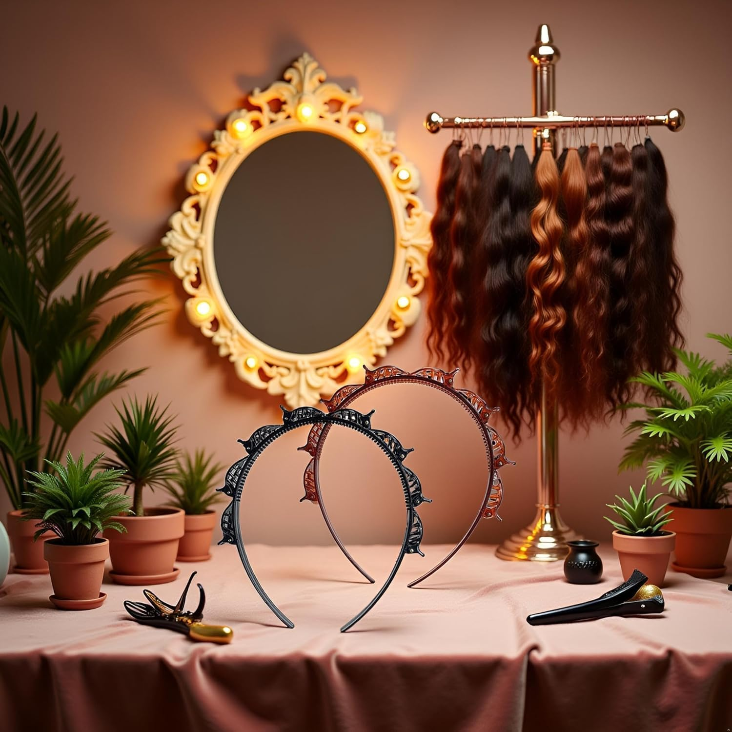 4Pcs Double Bangs Hairstyle Hairpin Headband with 8 Small Clip,Women Double Layer Twist Plait Hair Tools for Curly,Thick Hairs,Toothed Hair Bands Braid Tool Hair Accessories,Black and Reddish Brown image number 4