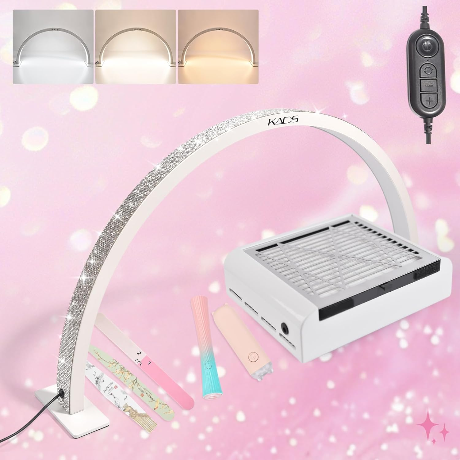 KADS Half Moon Nail Desk Lamp, Half Moon Light for Nail Desk, Lash Light for Eyelash Extensions with 3 Color Temperature 3000K-6500K for Manicure, Lash, Tattoo, Skincare (Large, White) - Pink image number 2