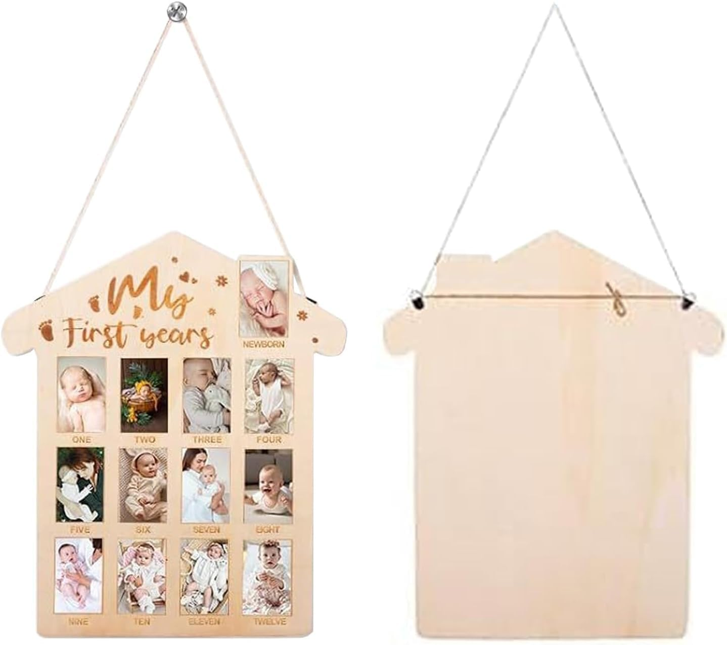 My First Year Photo Frame Board, Baby First Year Picture Frame 12 Months Milestone Display Wood Board Baby Keepsake 1St Birthday Nursery Decor 40&times;30Cm image number 1