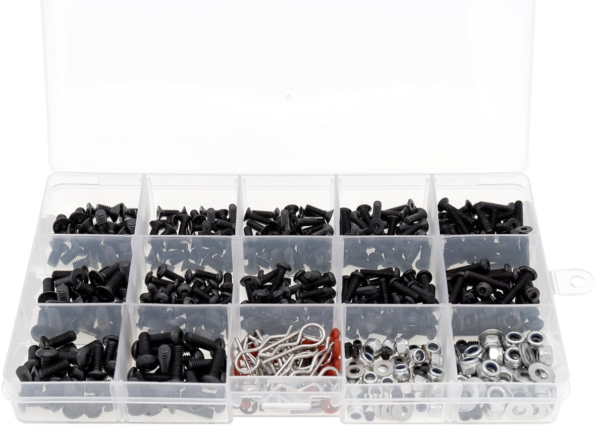 500PCS Universal RC Car Screw Kit Screws Assortment Set Hardware Fasteners Compatible with Axial Redcat HPI Arrma Losi 1/8 1/10 1/12 1/16 Scale RC Cars Trucks Crawler image number 2