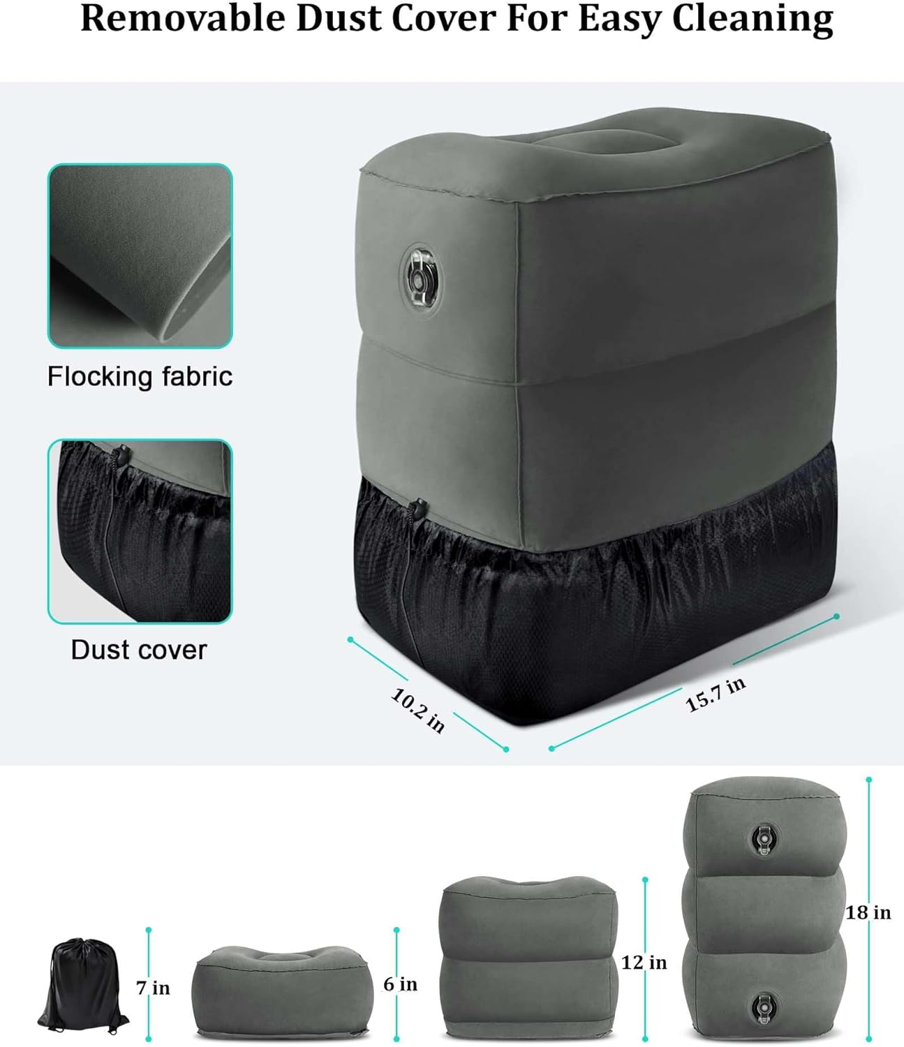 Inflatable Travel Foot Rest Pillow, Office Footrests, Adjustable 3 Layers Height Leg Rest Pillow, Airplane Travel Essentials Great for Airplane, Office, Home, Trains, Cars（With Pump） image number 2