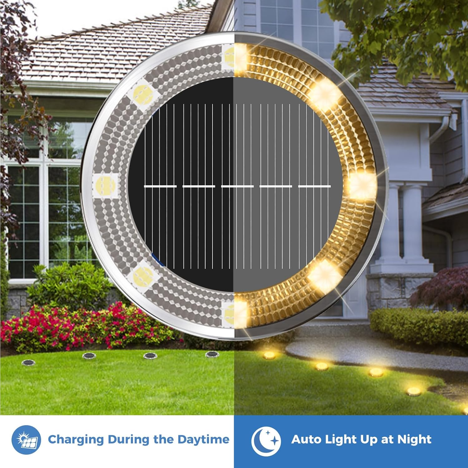 Peasur Pack of 24 Solar Floor Lights Outdoor, 8 LED Solar Lights for Outdoor Garden Weatherproof Solar Lights Garden Lighting for Ground Path Lawn Walkway Warm White image number 4