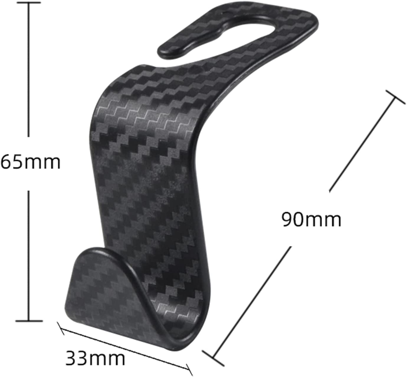 4 Pack Car Seat Headrest Hooks, Carbon Fiber Texture Purse Holder Storage Hook for Car Handbag Clothes Coats Grocery Bags, Black