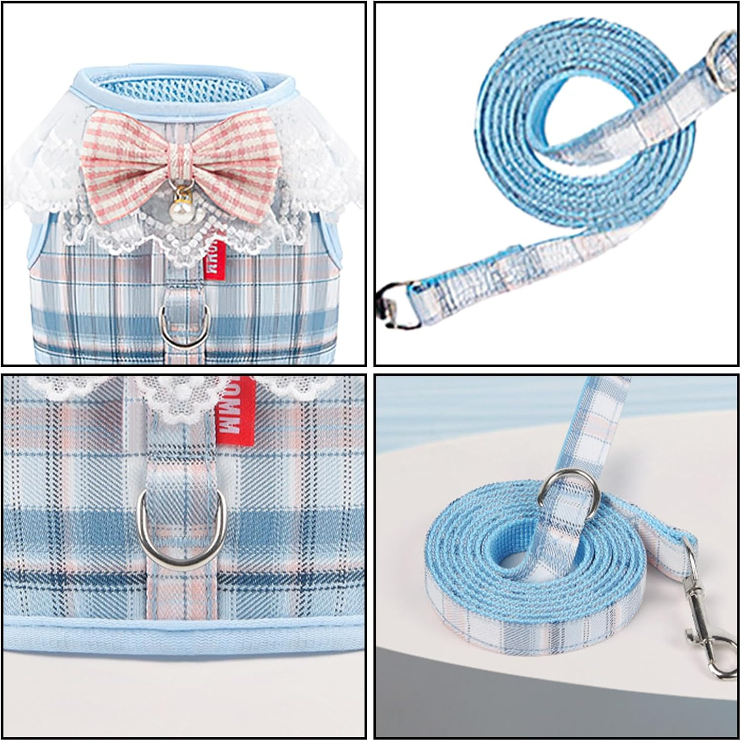 Cat Vest Harness and Lead Sets, Escape Proof Puppy Kitten Vest Harnesses, Adjustable Kitten Harness and Lead Set, for Small Medium Cats Pets Outdoor Walking Escape Proof (Blue) image number 2