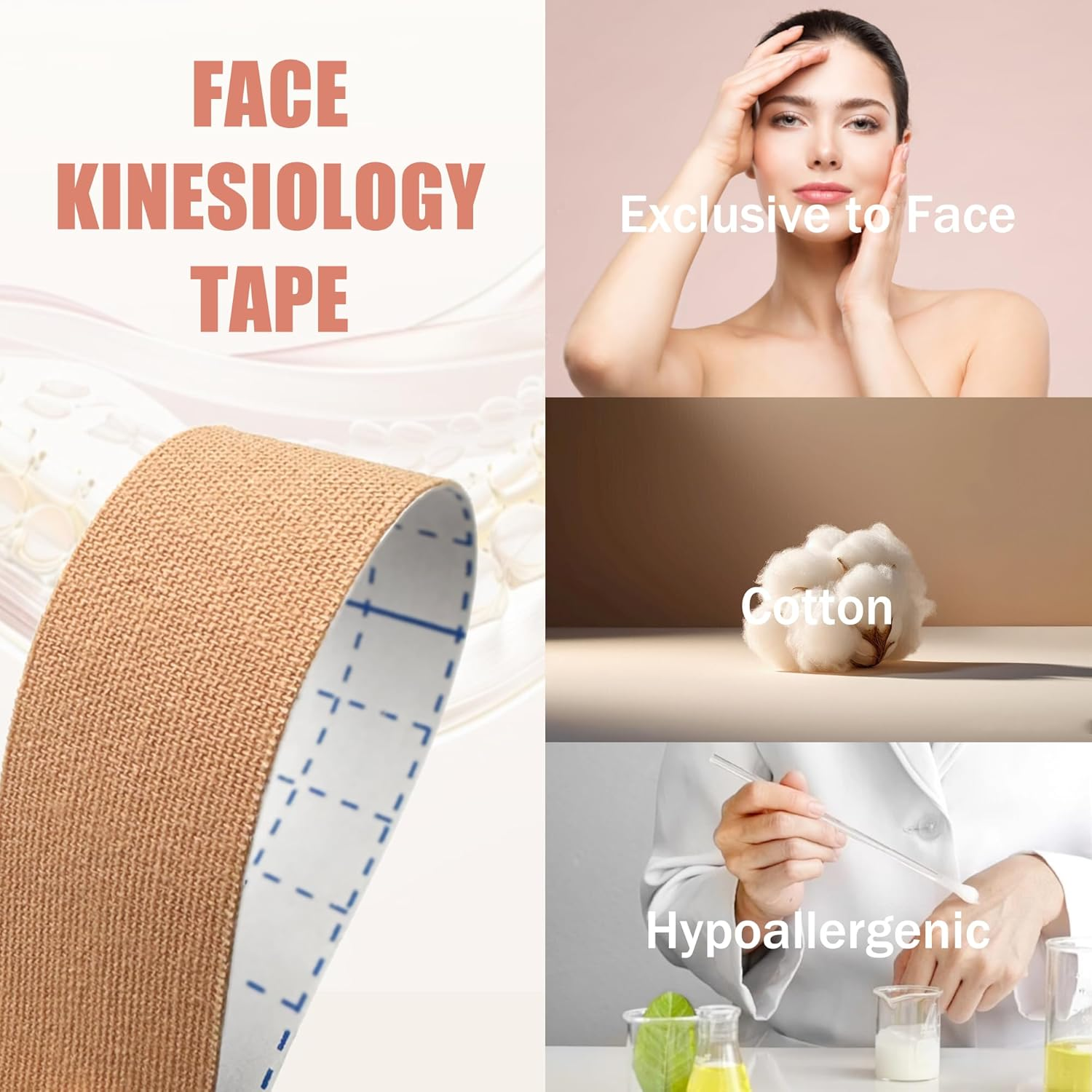 Face Tape, Facial Myofascial Lift Tape, anti Wrinkle Patches for Fine Lines, Crow'S Feet, Sagging Skin, Non-Invasive Natural Wrinkle Reduction Smoothing Patches - 2 Rolls 2.5Cm*5M