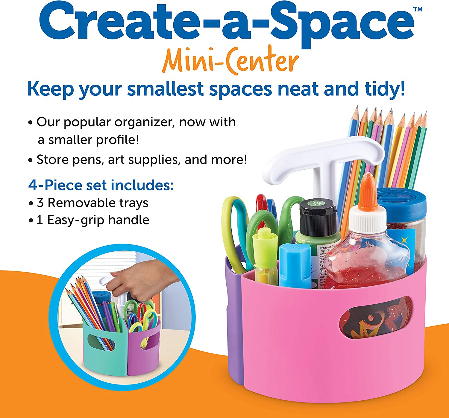 Learning Resources Create-A-Space Storage Mini Center - Pastel, Classroom Craft Keeper, Maker Space, Small Space Storage, Teacher Organizer, Home School Accessories, 4 Piece Set