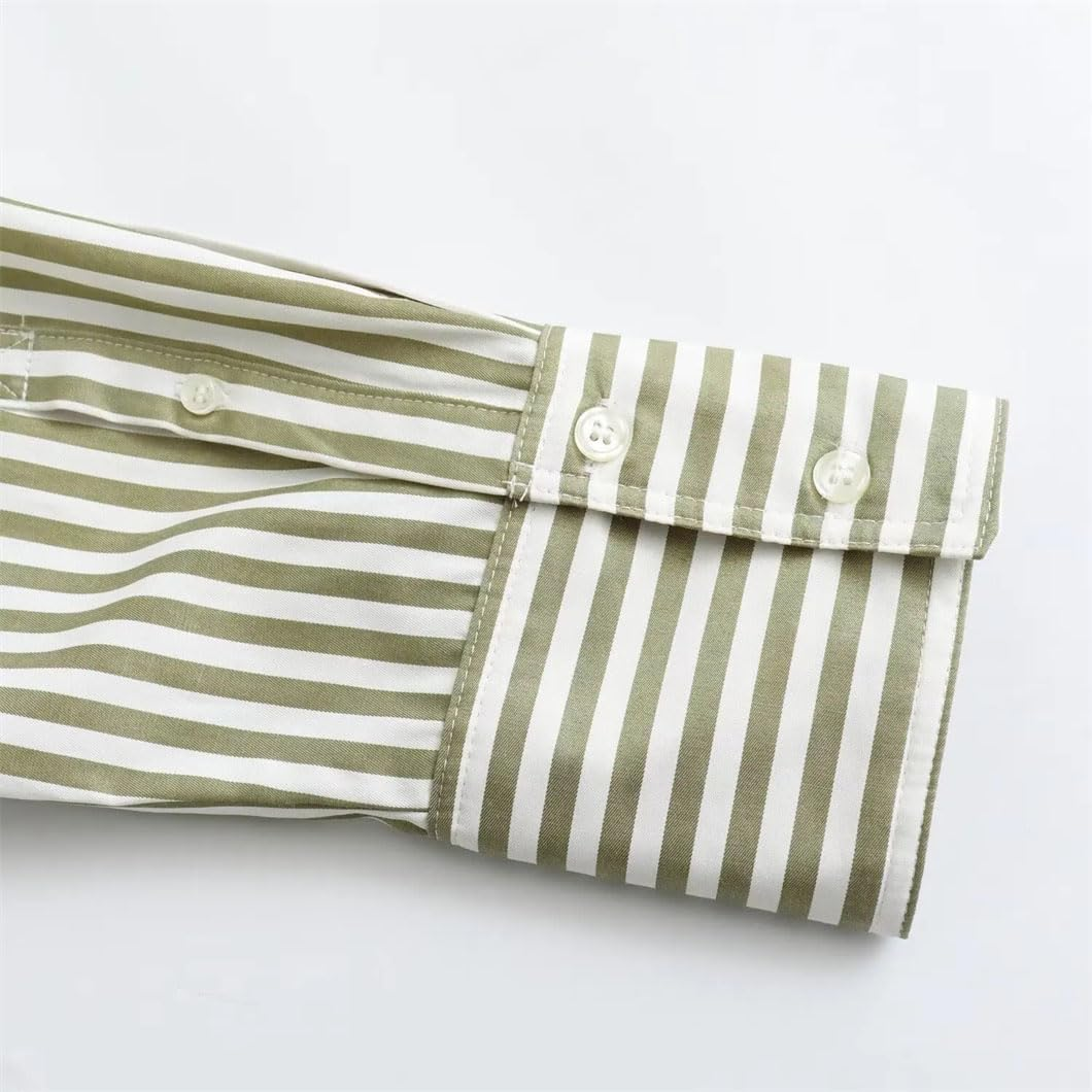 Women'S Striped Long Sleeve Shirt Vintage Casual Striped Button down Blouse Office Work Tops image number 4