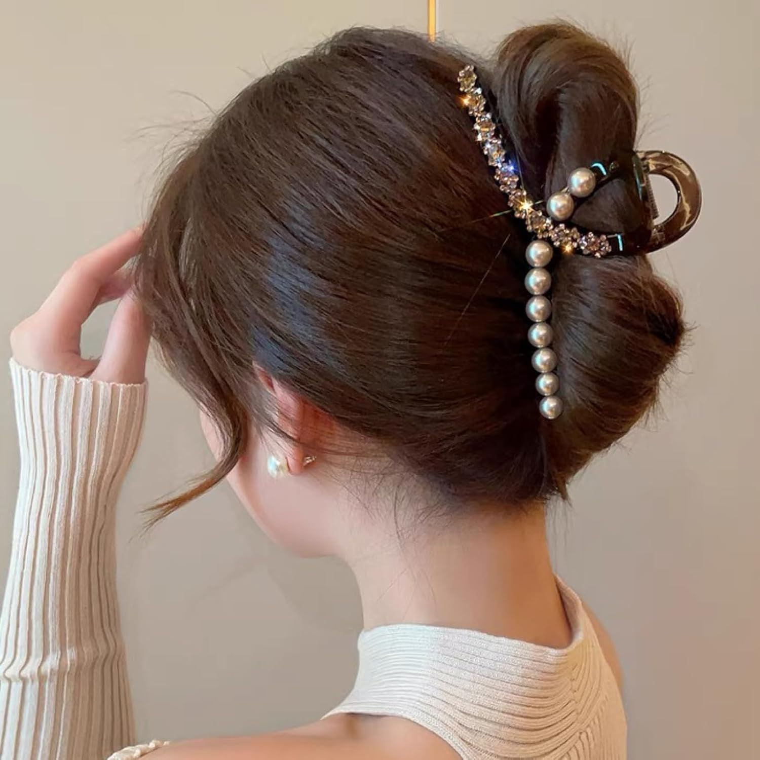 Ypkia Set of 3 Hair Clips Beads Large Hair Clips Women'S Crystal Claw Clips Set Hair Accessories for Women and Girls image number 2