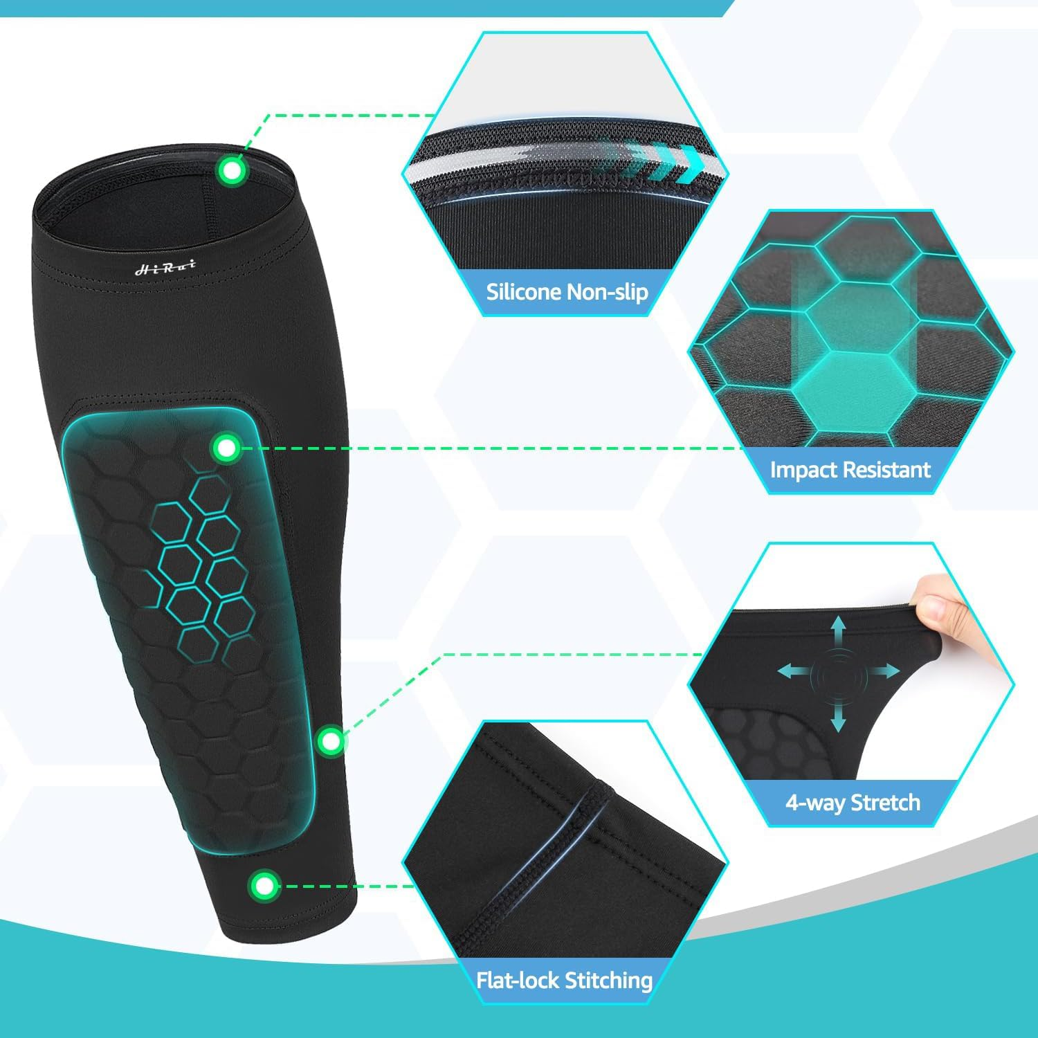 Soccer Shin Guards for Kids Youth, Shin Pads Soccer Sleeves with Impact Absorption, Breathable, & Lightweights, Calf Compression Sleeve with Honeycomb Pads image number 2