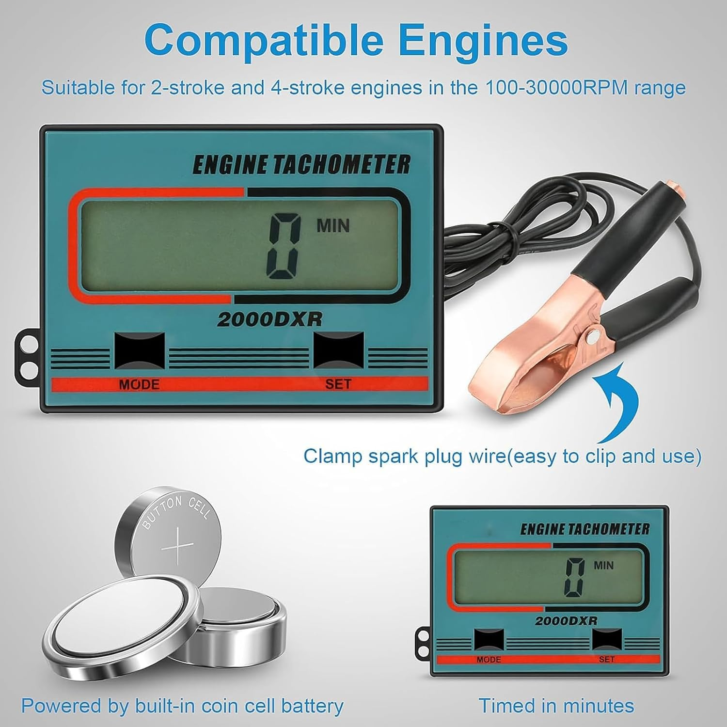 Handheld Digital Chainsaw Tachometer Tach Gauge, 2 Stroke 4 Stroke LCD Display Tach Gauge in Minutes, Small Digital Engine Tachometer for Lawnmower Chain Saw image number 2