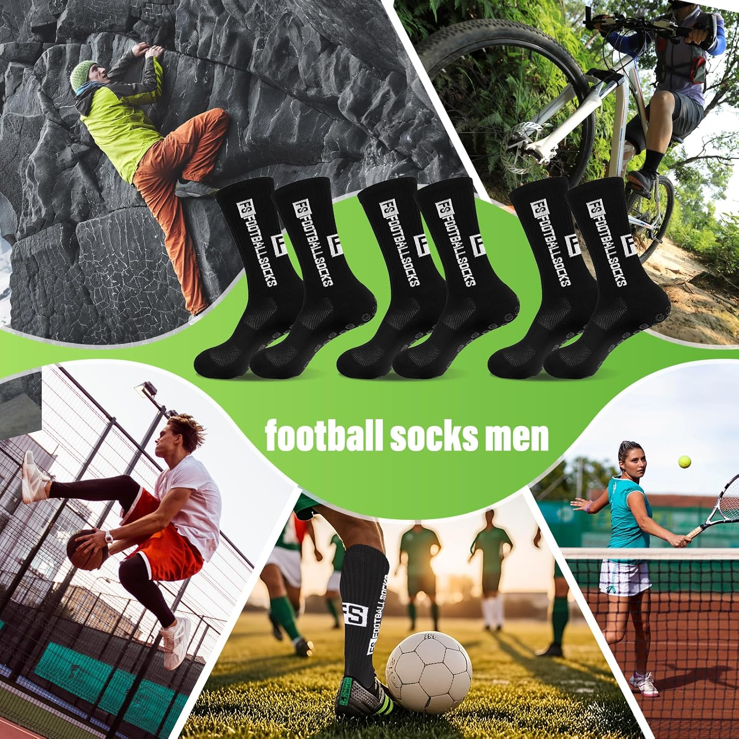 Fiohiros Grip Socks Soccer & Football 3-Pack High-Elastic Anti-Slip Sports Socks with Mesh Ventilation, Grip Socks Men Silicone Suction Pads - White image number 3