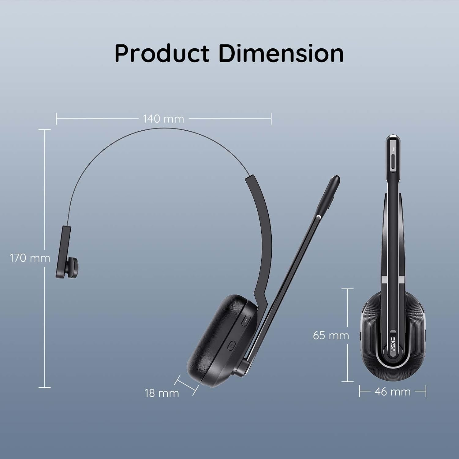 EKSA Bluetooth 5.0 Headset, USB Wireless Headphone with AI Noise Cancelling Microphone, 45H Playtime on Ear Headphone with Charging Base for PC Laptop Office Call Center Trucker image number 4