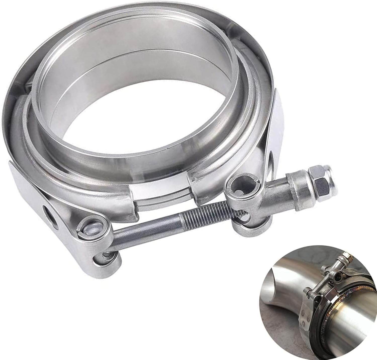 2.5 Inch Stainless Steel Exhaust V Band Clamp Male Female Flange Assembly, V Band Clamp with Flanges for Turbo Downpipes Exhaust Systems (2.5 Inch) image number 3