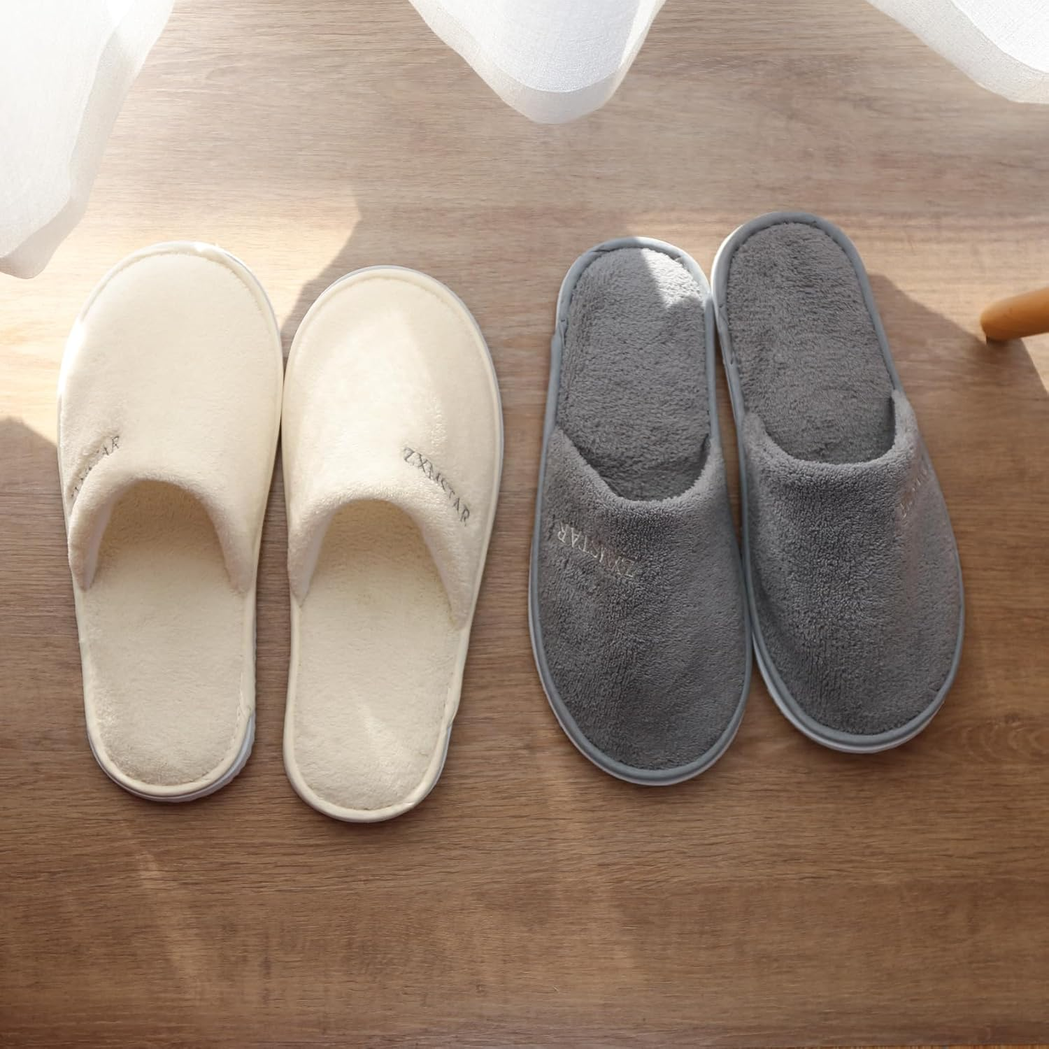 ZXMSTAR SPA Slippers, 8 Pairs Disposable Slippers for Guests, Soft Hotel Slippers Coral Fleece, Washable Reusable House Slippers Unisex, Bride Slippers for Wedding Party Bedroom Travel image number 4