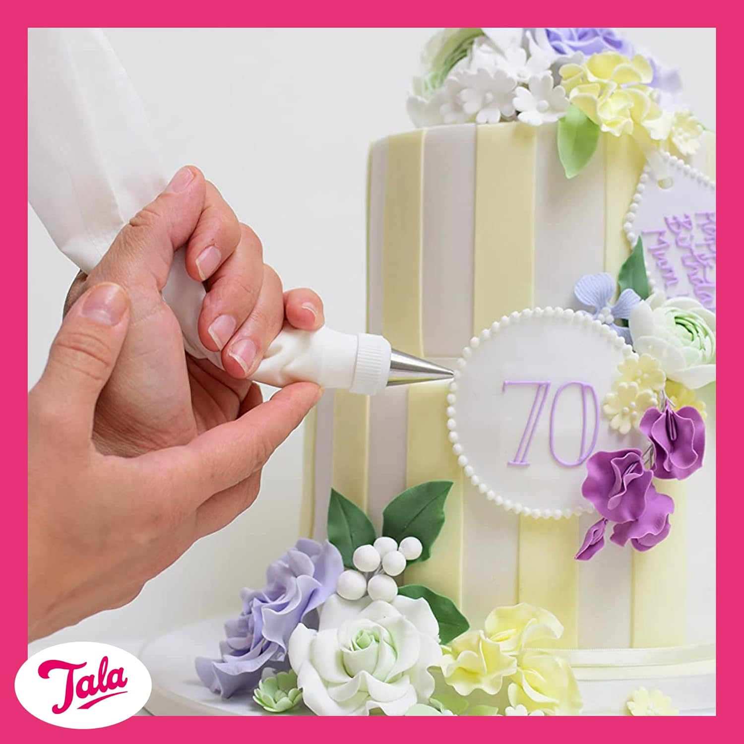 Tala Icing Bag Set with 8 Interchangeable Stainless Steel Piping Nozzles - Reusable Anti-Slip Large Piping Bags and Nozzles for Cake Decorating - Easy Handwash Cleaning image number 4