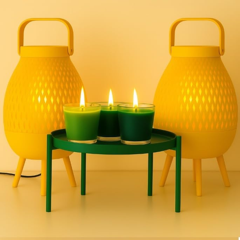 Bamboo Table Lamp Duo + 3 Scented Candles on White Tray Table &ndash; Japanese-Scandi Inspired Zen Decor Gift Set (Dark Gray-Green) image number 5