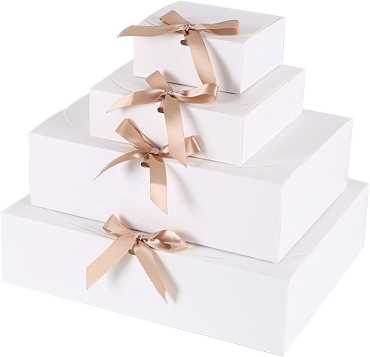 10 Pack Gift Boxes with Ribbon, 27X20X8Cm White Kraft Paper Boxes, Foldable Square Gift Wrap Boxes Bulk Presents Package Boxes for Gifts, Crafting, Candy, Party Favors image number 1
